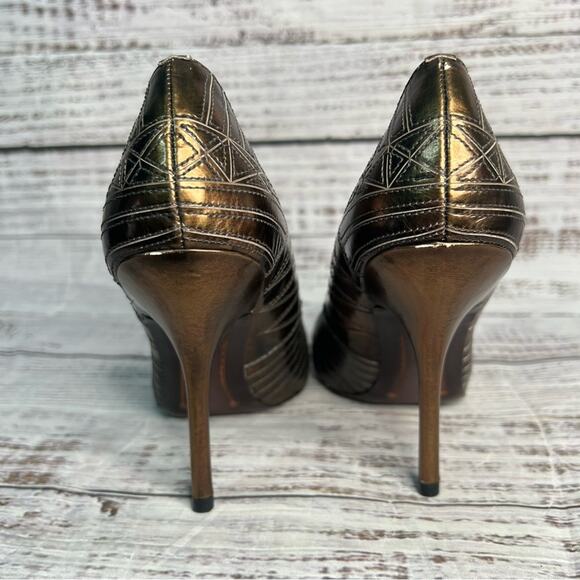 Sam Edelman 7.5 Tessa Laser Etched Heel Bronze High Heels 4" - Picture 5 of 10
